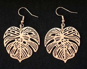 Monstera Earrings Miniblings Floral Plant Palm Leaf Rosegold Rose Gold