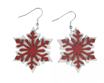 Snowflake Earrings Miniblings Christmas Star Wooden White Brown Flat