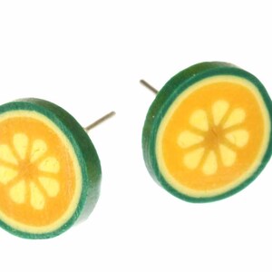 Pumpkin Earrings Ear Studs Earstuds Miniblings Fruit Vegetables Green Yellow 1Cm