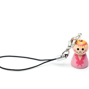 Baby girl lucky doll cell phone pendant Miniblings birth dolls wood pink image 1