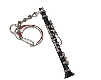 Sleutelhanger met klarinetmotief, Miniblings hanger, muzikant, klarinettist, muziek + doos