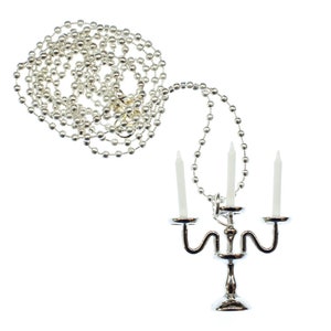 Candlestick Candleholder Candelabra Candle Necklace Miniblings 80Cm Silver Plated