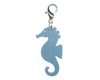 Seahorse Sea Horse Charm Pendant Miniblings For Bracelet Wristlet Wood Dark Blue