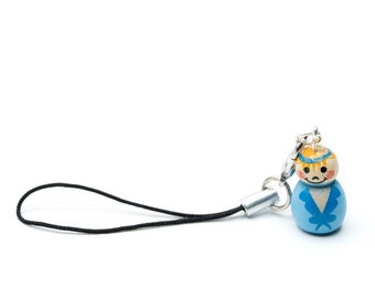 Baby little boy lucky doll cell phone pendant Miniblings birth wood blue