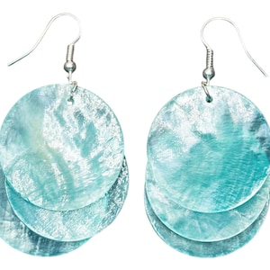Shell Earrings Pearl Disc Mother Of Pearls Miniblings Hippie Boho Blue XL