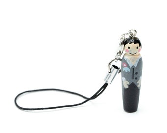 Groom lucky doll cell phone pendant Miniblings wedding marriage wood black