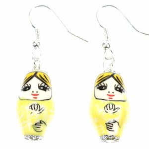 Matryoshka Earrings Miniblings Babuschka Russian Doll Porcelain Ceramic Yellow
