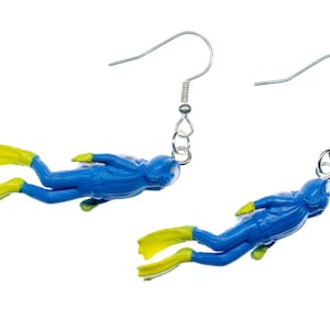 Mini Diver Earrings Miniblings Earring Scuba Diving Sport Aquanaut blue 35mm