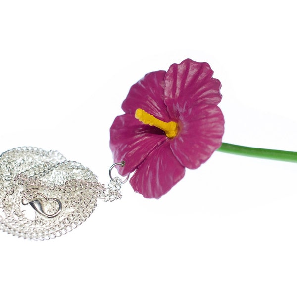 Hibiscus Necklace Miniblings Flower Flowers 80Cm Pink Bloom