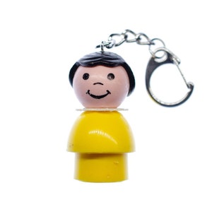 Fisher Price Little People Cool Key Chain Miniblings Retro Woman Yellow Dress