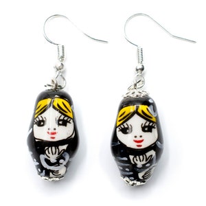 Matryoshka Earrings Miniblings Babuschka Russian Doll Porcelain Ceramic Black
