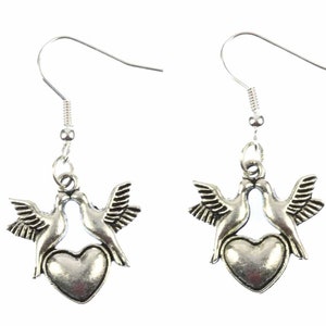 Birds With Heart Earrings Miniblings Valentine Bird Love Hearts Silver
