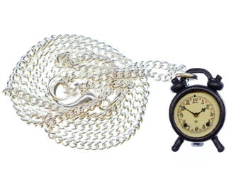 Alarm Bell Necklace 45Cm Miniblings Time Clock Watch Wake-Up Black
