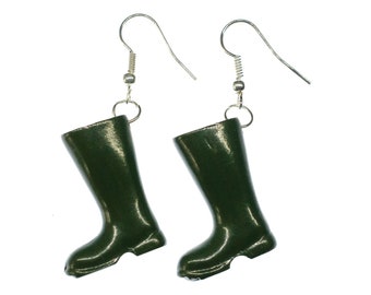 Green Rubber Boots Earrings Miniblings Silver Plated