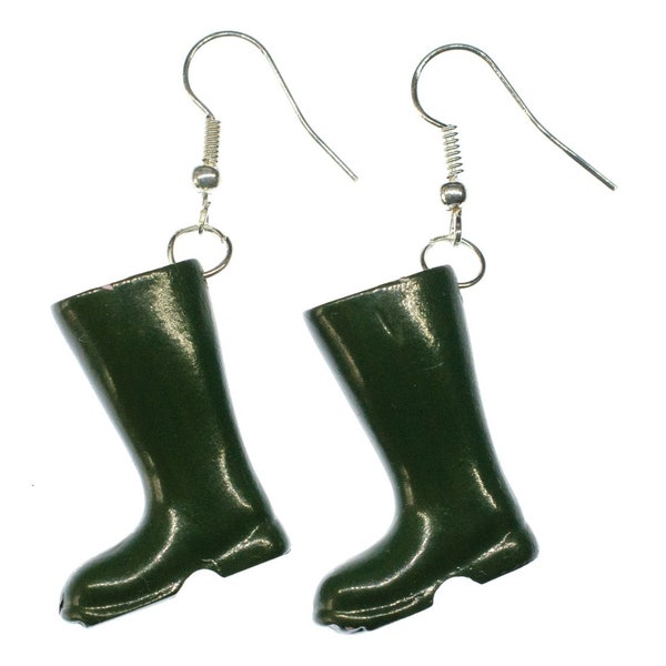 Green Rubber Boots Earrings Miniblings Silver Plated