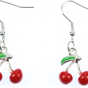 Cherry Earrings Miniblings Rockabilly 3D Enamelled Red