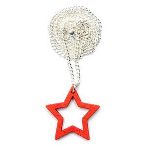 Star chain Miniblings 45cm pendant necklace star Christmas wood hollow red