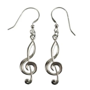 Treble Clef Note Earrings Music Miniblings Piano 925 Silver Sterling Singer