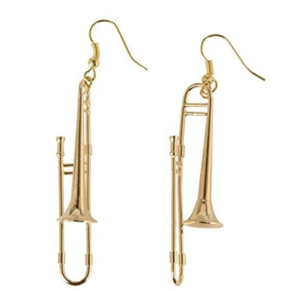 Trombones Boucles d'oreille trombone trombonisteJazz Orchestra dore avec Box