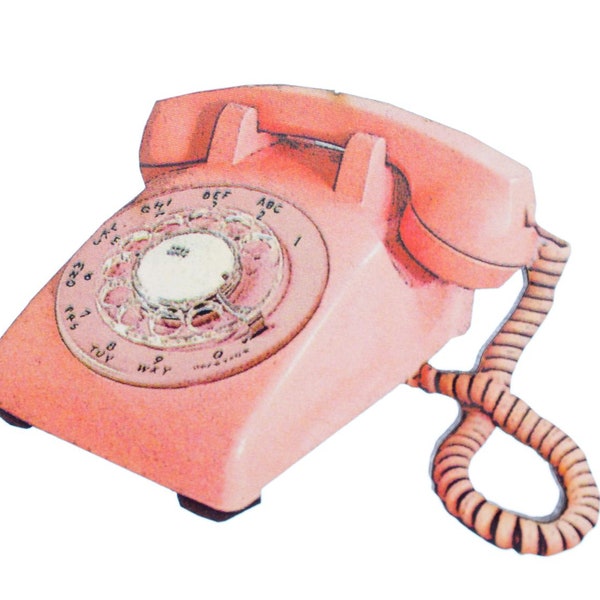 Broche telephone rose Miniblings Pin bois grave au laser retro Vintage 60mm