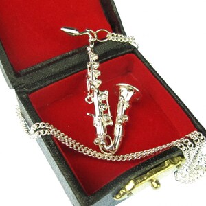 Saxophone Necklace Miniblings Music Musician Silver Plated 60Cm + Box Sax