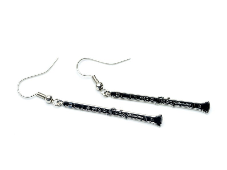 Boucles D'oreilles Clarinette Miniblings Suspendues Instrument De Musique Noir Métal Mince image 2