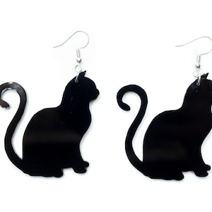 Cat Earrings Miniblings Cats Acrylic Black Sitting