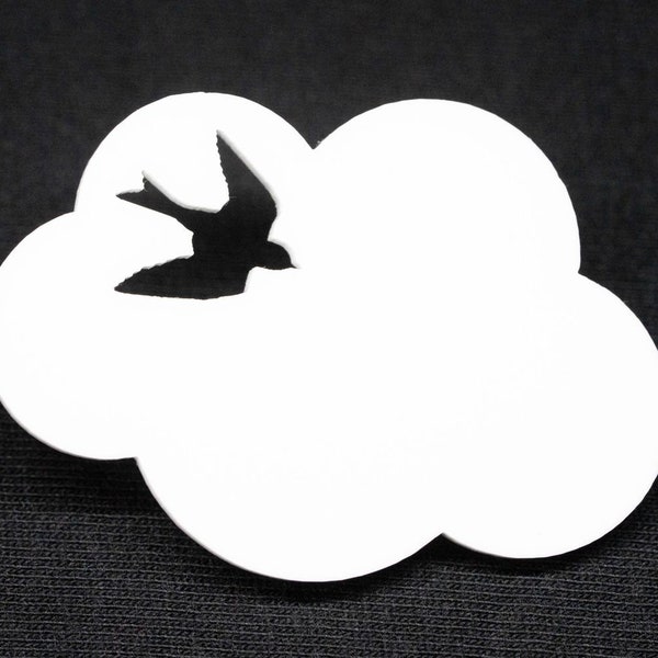 Broche nuage avec hirondelle Miniblings pin oiseau verre acrylique blanc