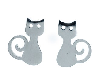 Katzen Ohrstecker Miniblings Stecker Ohrringe Katze silber geringelter Schwanz