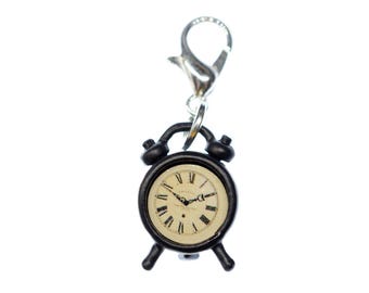 Alarm Clock Charm Pendant Zipper Miniblings Time Wake-Up Watch Black