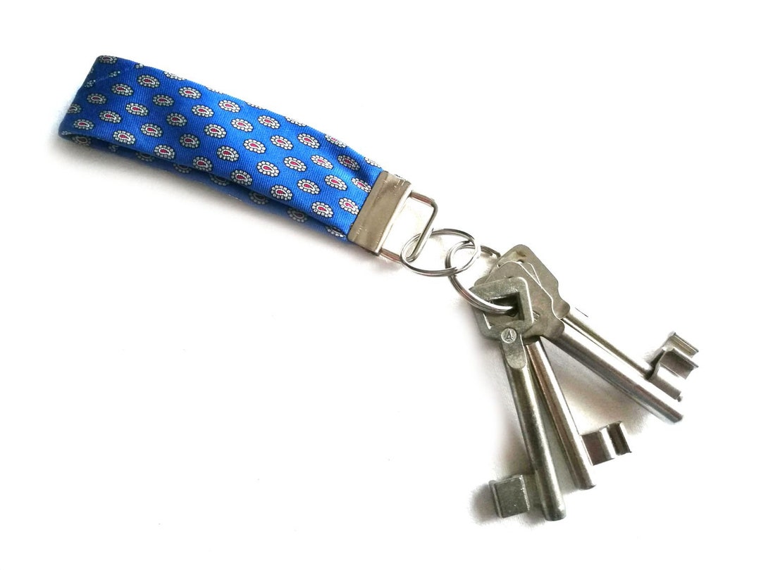 Tie Key Ring Miniblings Upcycling Karo Unique Retro Blue Mini Pattern ...