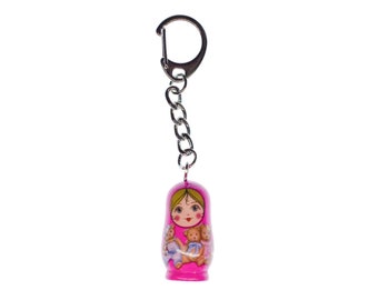 Babuschka Matryoshka Miniblings Russian Doll Wooden Pin Badge Pink