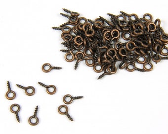 100X Eyebolts Screws Hole Screw Eye Bolts Eyelets 7mm Coppe Jewelry Making Finding