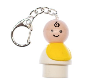 Fisher Price Little People Farmer Key Chain Miniblings Retro Kid Baby With Bib