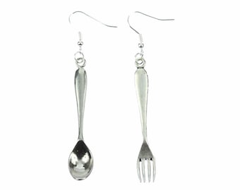 Spoon And Fork Cutlery Earrings Miniblings Food Cooking Kitchen Silver 55Mm