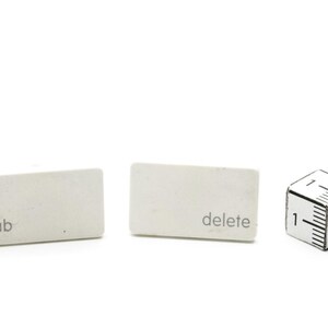 Tecla de ordenador pestaña eliminar + Gemelos de caja tecla ordenador cuadrado blanco