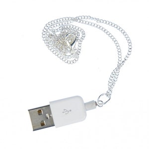 White USB Flash Drive Necklace Miniblings 45Cm Electronics Nerd Computer