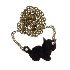 Emaille Katze Kette Miniblings Halskette Katzenkette emailliert 45cm Cat schwz