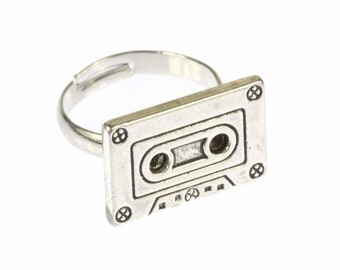 Pierścień kasetowy Kaseta Miniblings DJ Muzyka Muzyk Mixtape Taśma Srebrny MC