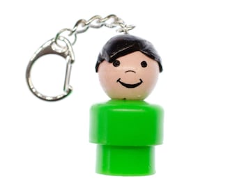 Fisher Price Little People cool Key Chain Cowboy Miniblings Retro Kid Green Boy