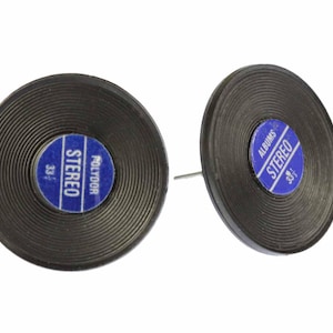 Record Earrings Ear Studs Earstuds Miniblings DJ Music Vinyl LP Band Star Blue