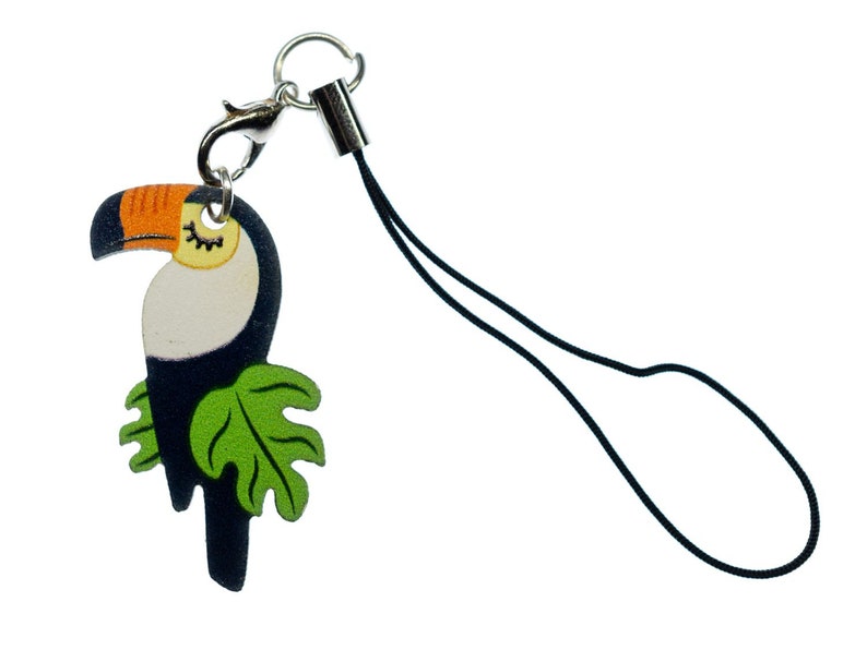 toucan Pendentif pour telephone mobileanimal oiseau perroquet bois exotique image 1