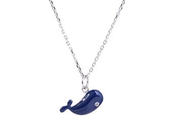 Collier baleine Miniblings chaîne 45cm baleine bleue cachalot océan mer émail bleu