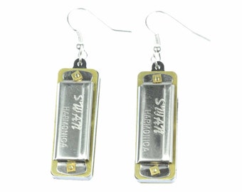 Harmonica Playable Earrings Miniblings Musician Blues With Box