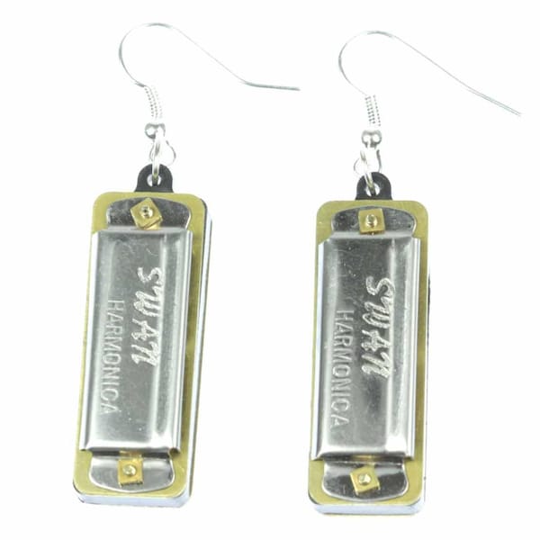 Harmonica Playable Earrings Miniblings Musician Blues With Box