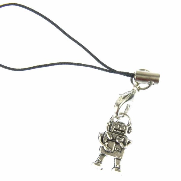 Robot Pendentif pour telephone mobileScifi Ordinateur de coeur argente 18mm