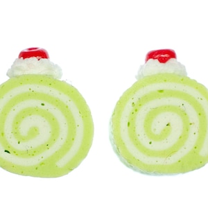 Biscuit Role Earrings Ear Studs Earstuds Miniblings Cakes Mini Green
