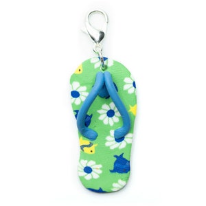 Flip flops Charm Miniblings pendant sandal summer beach green blue flowers