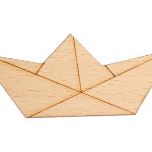 Paper Boat Brooch Pin Badge Button Miniblings Sea Ocean Ship Origami Wood