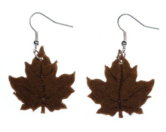Maple Leaf Earrings Miniblings Christmas Felt 31Mm Leafs Brown